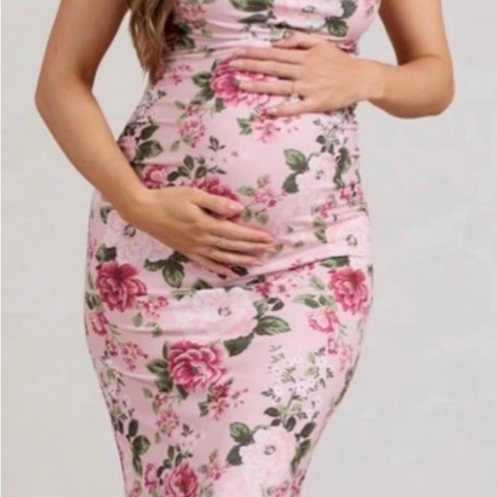 Floral Pink Bodycon Maternity Dress